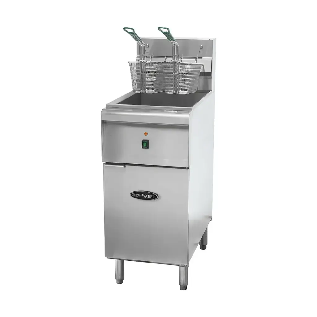 Serv-Ware 15" Full Pot Floor Model Electric Fryer, 50 lb, Stainless Steel, 200°F – 375°F, Thermostatic Controls 