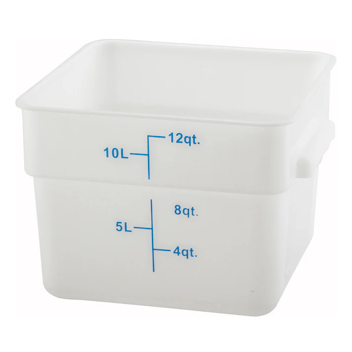 Square Storage Container, White Polypropylene - 12 Quart