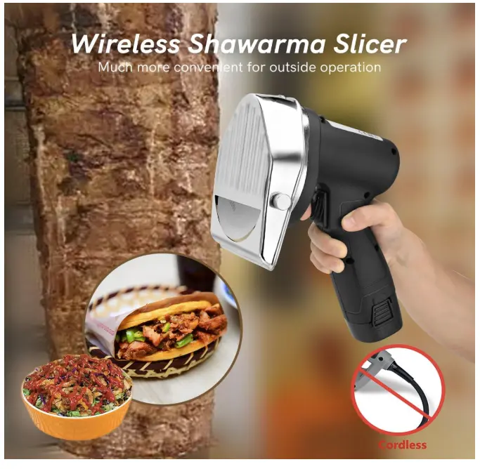 Electric KS100C Shawarma Knife, Cordless Battery Professional Turkish Knife with 2 Blades