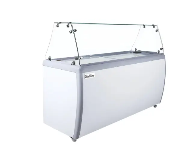 12-Tub Ice Cream Dipping Cabinet Freezer with Sneeze Guard