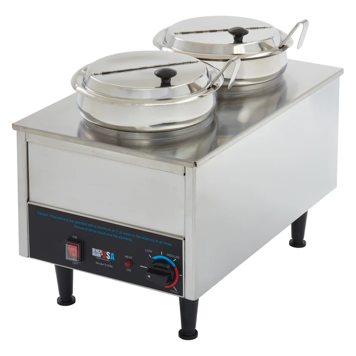 BenchmarkUSA Dual-Well Food Warmer - 2 Ladles, 2 Lids