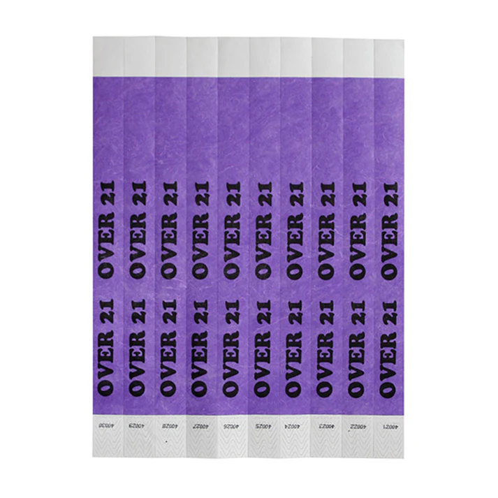  Bar Maid Waterproof Tear-Free Wristbands - OVER 21 (Purple/Black) (500 Pieces/Pack)