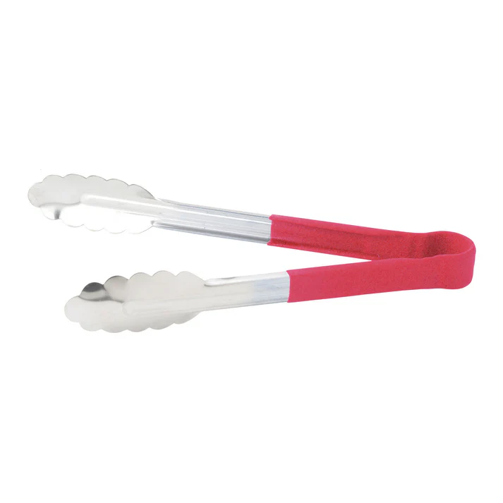 Heat Resistant Heavy-Duty Utility Tongs with Polypropylene Handle - 9", Red