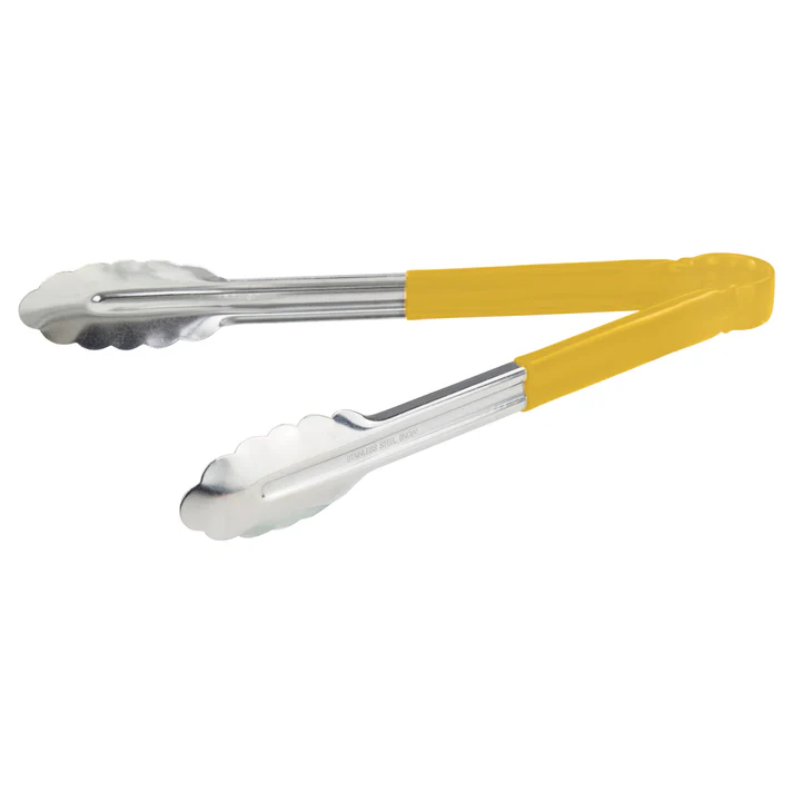 Heavy-Duty Utility Tongs with Plastic Handle - 12", Yellow