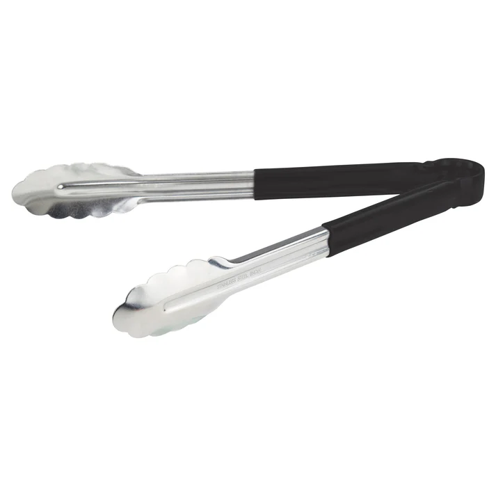 Heavy-Duty Utility Tongs with Plastic Handle - 12", Black