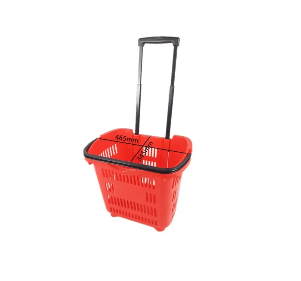 Red Rolling Shopping Basket 