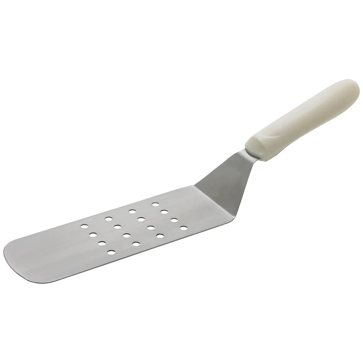 Perforated Flexible Turner w/Offset, White PP Hdl, 8-1/4" x 2-7/8" Blade
