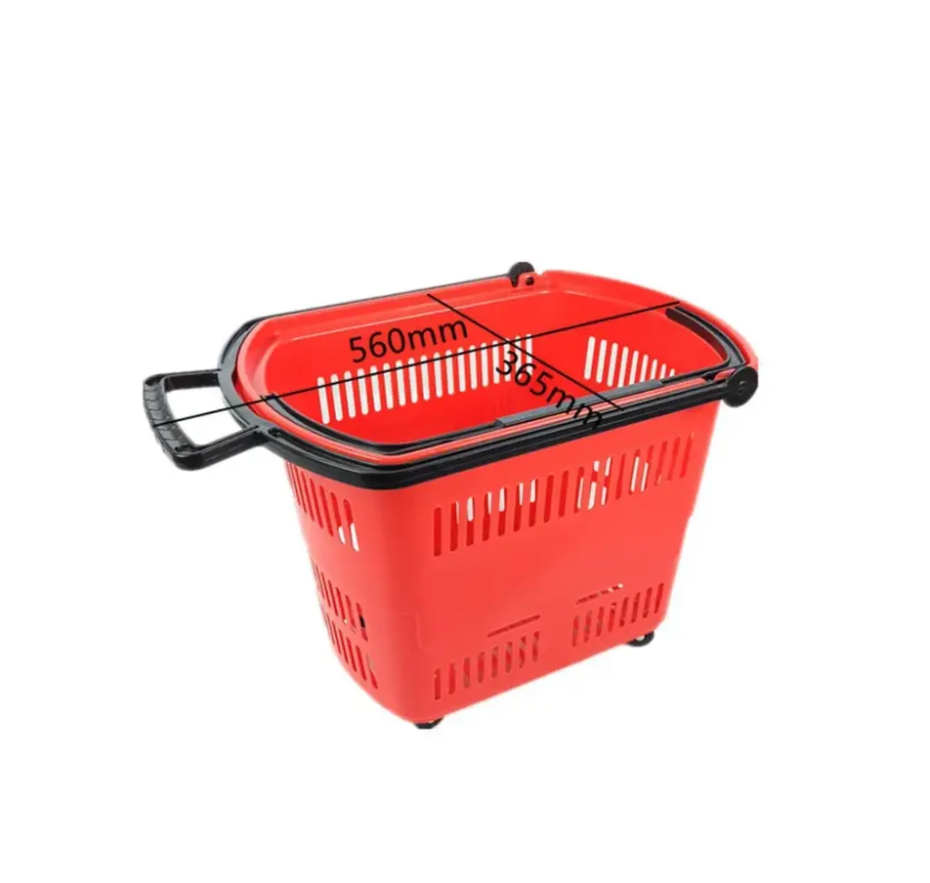 Plastic Supermarket Shopping Basket with Wheel