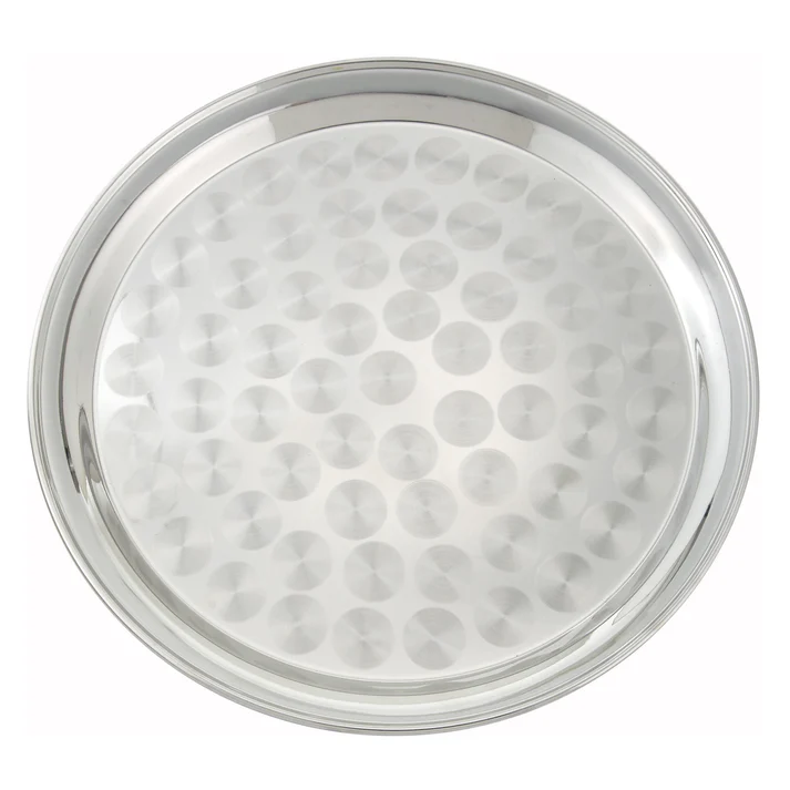 Stainless Steel Round Serving Tray with Swirl Pattern - 16"