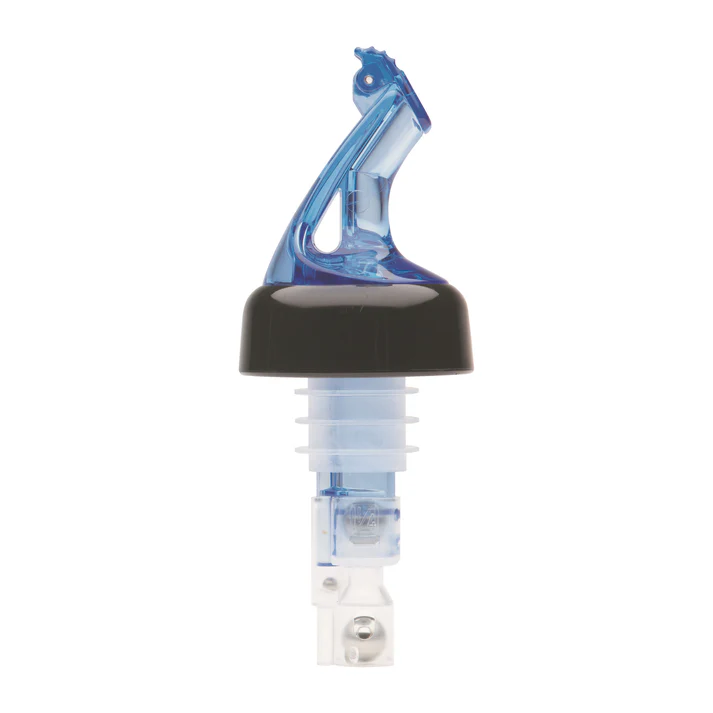 Bar Maid 1 oz "Premium Pour" Measured Pourers with Flip Top and Black Collar, Blue - 12 Pieces/Pack