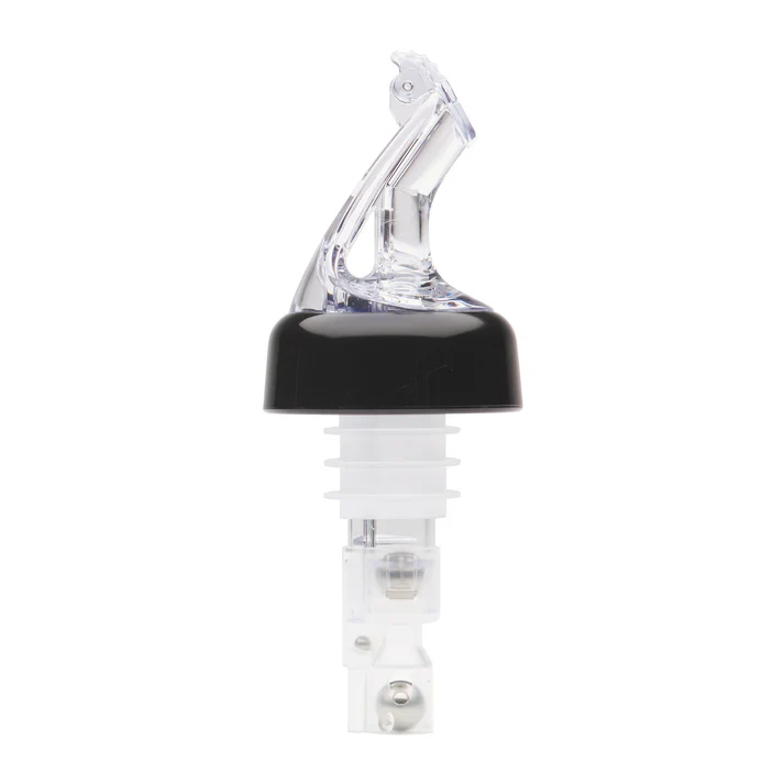 Bar Maid 1 oz "Premium Pour" Measured Pourers with Flip Top and Black Collar, Clear - 12 Pieces/Pack