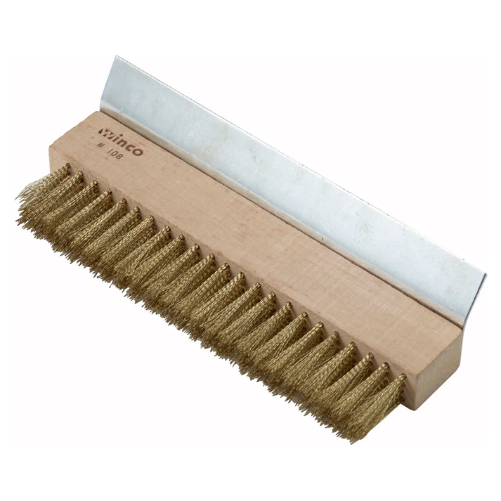 Pizza Oven Wire Brush Head with Brass Bristles and Metal Scraper