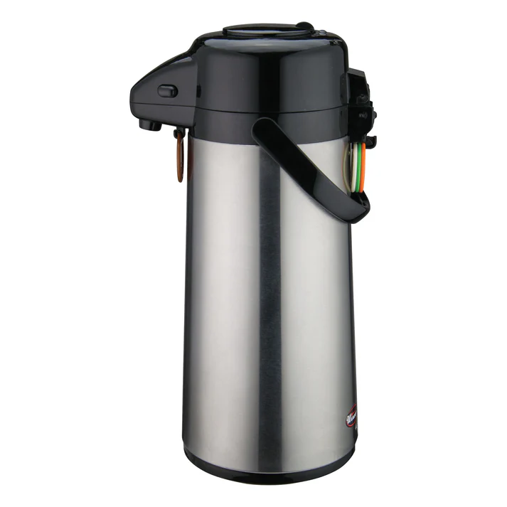  Glass Lined Airpot with Push Button Top, Stainless Steel Body - 2.2 Liter