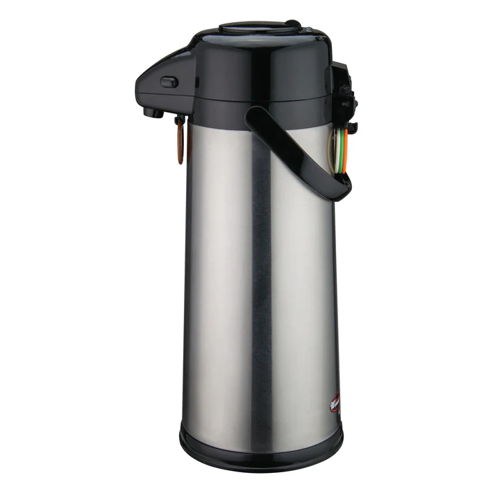 Glass Lined Airpot with Push Button Top, Stainless Steel Body - 3 Liter