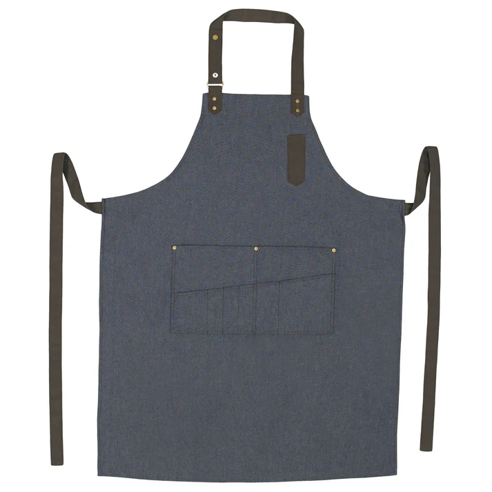 Mid-Weight Bib Apron with 8 Waist Pockets - Blue