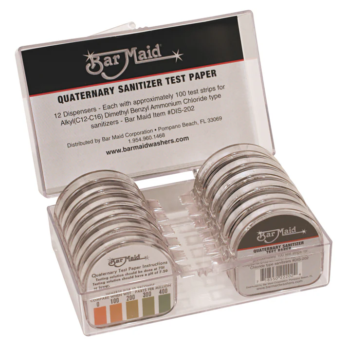Bar Maid Quaternary Sanitizer Strips in Dispenser - Box - 