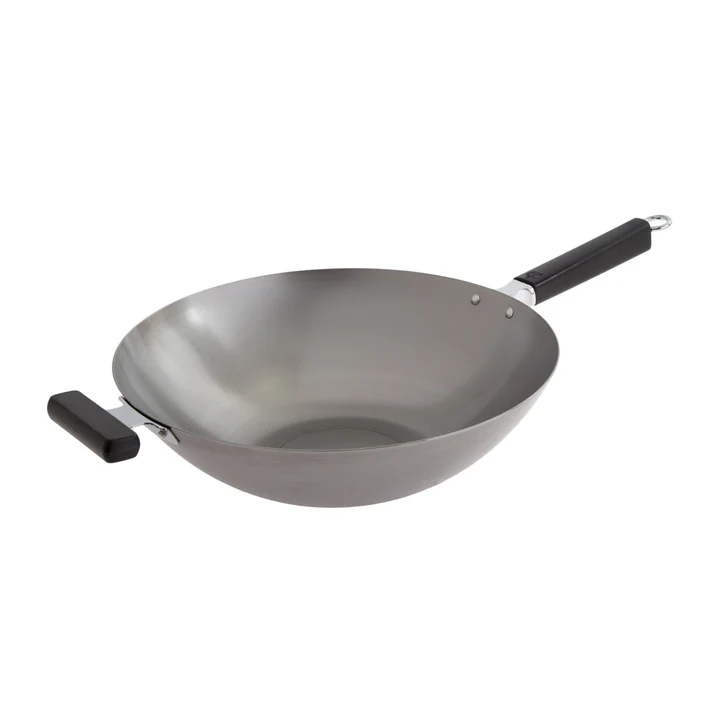 Joyce Chen Uncoated Carbon Steel Flat Bottom Wok with Phenolic Handles, 14"