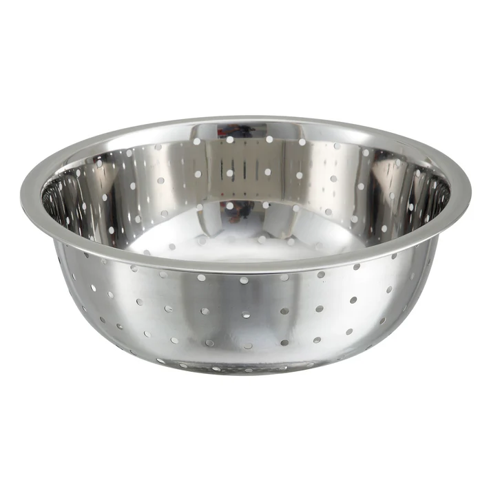 13" Diameter Stainless Steel Chinese-Style Colander with 5 mm Drain Holes