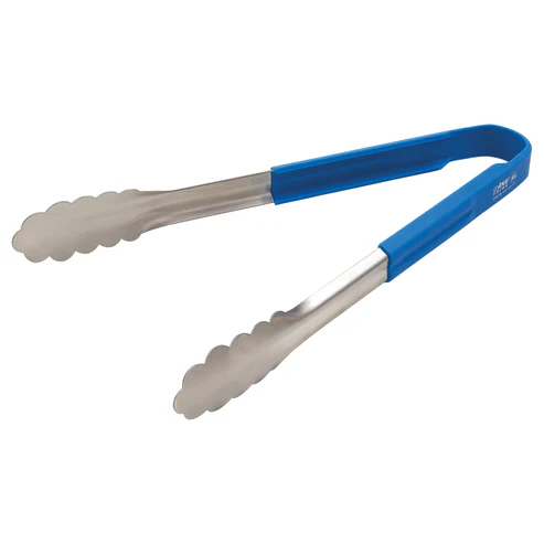 Winco Prime 12" Stainless Steel Utility Tongs with Blue Silicone Handle