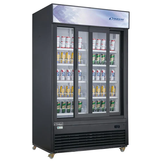 Commercial Glass Sliding 2-Door Merchandiser Refrigerator in Black