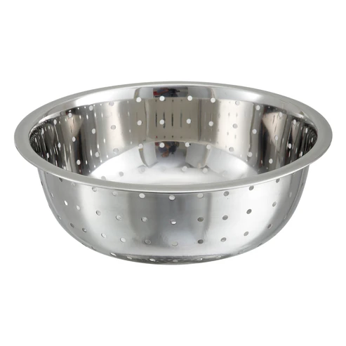 11" Diameter Stainless Steel Chinese-Style Colander with 5 mm Drain Holes