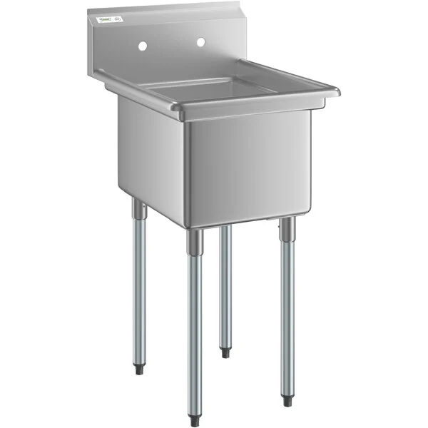 18GA.304S/S Sink, Galvanized Leg and Socket, Plastic Bullet Feet    / 15" x 15" x 12" / 1