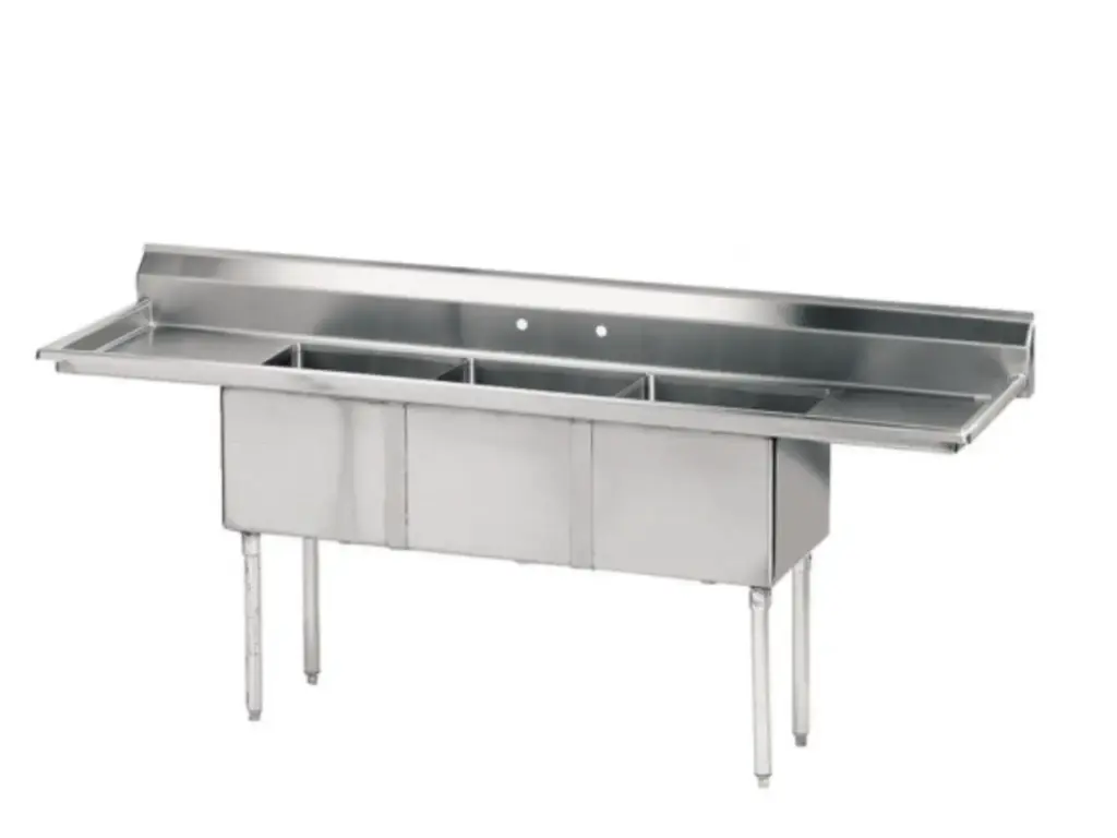 L&J LJ1821-3RL 90" 3 Compartment Sinks / 2 Side Drainboards  