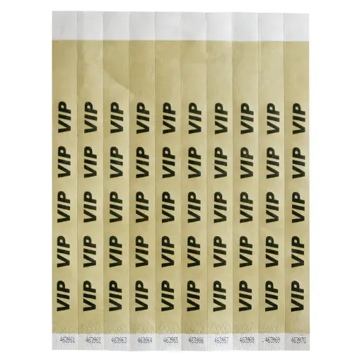 [WB-VIP] Bar Maid Waterproof Tear-Free Wristbands - VIP (Gold/Black) (500 Pieces/Pack)