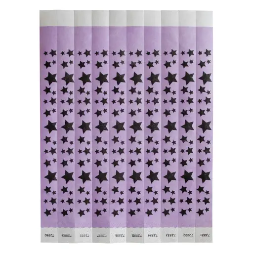 [WB-STARS] Bar Maid Waterproof Tear-Free Wristbands - Stars (Purple/Black) (500 Pieces/Pack)
