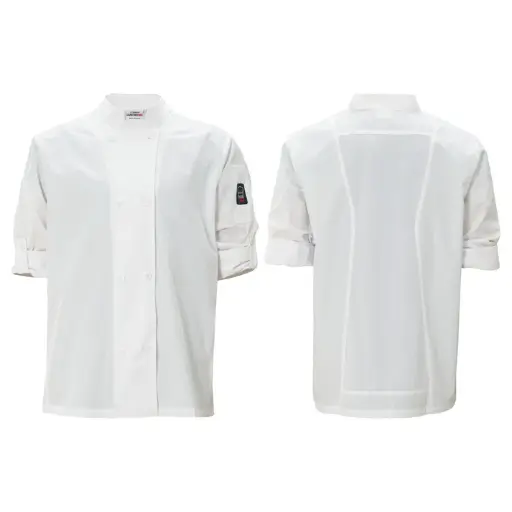 [UNF-12WM] Ventilated Chef Jacket with Roll-Tab Sleeves, Tapered Fit