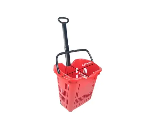[TL-9] Red Plastic Rolling Shopping Basket