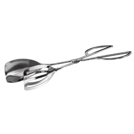 [ST-10S] 10" Slotted and Solid Spatula Salad Tongs, Mirror Finish Stainless Steel