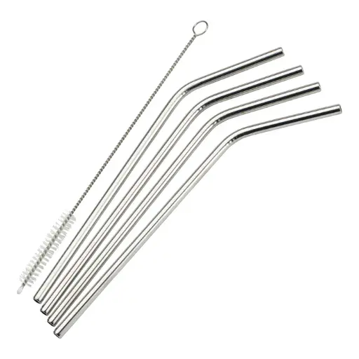 [SSTW-8C] Drinking Straws, 18/8 Stainless Steel - Curved