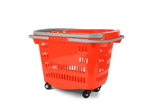 [TL-13] Red Plastic Supermarket Shopping Basket With Wheels