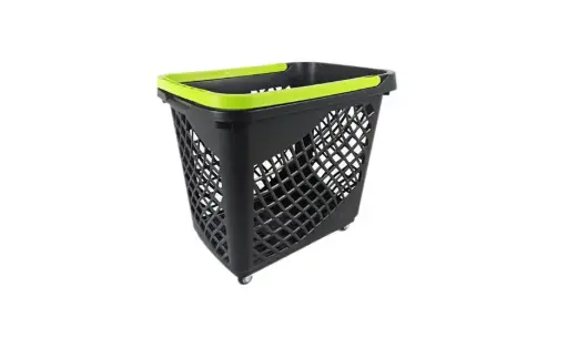 [TL-16] Black Rolling Shopping Basket W/ Green Handle 