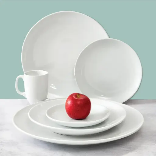  Brechia Coupe Plate, White Porcelain, 6 Pieces/Case