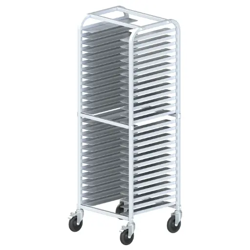 [AWPR-26BK]  26-Tier End-Load Pizza Pan Rack with Brakes - 2" Spacing - Welded