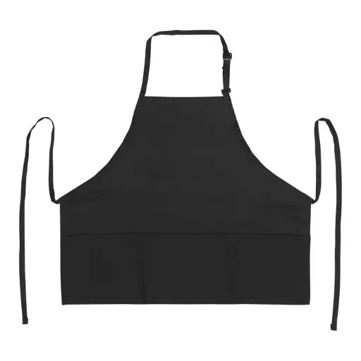 [BA-2724K] Mid-Length Bib Apron with 3-Pockets - Black