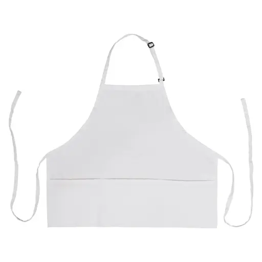 [BA-2724W] Mid-Length Bib Apron with 3-Pockets - White