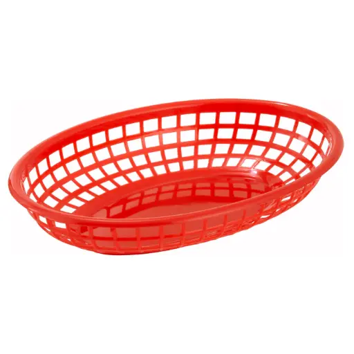 [PFB-10R] Oval Fast Food Basket, 9-1/2" x 5" x 2" - Red