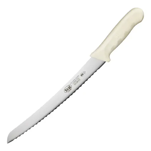 [KWP-91]  9-1/2" Bread Knife, White PP Hdl, Curved