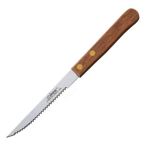 [K-35W] Steak Knives, 4" Blade, Wooden Handle, Pointed Tip