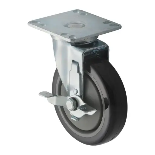 [CT-33B] Universal Caster Set with Brake, 3-1/2" Square Plate, 5" Wheels