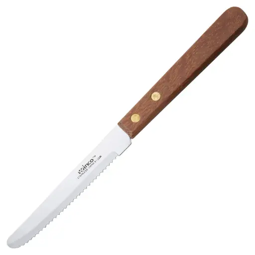 [K-55W] Steak Knives, 4-1/2" Blade, Wooden Handle, Round Tip