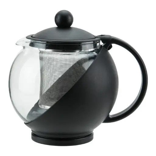 [GTP-25] 25 oz Glass Teapot with Infuser Basket, Black