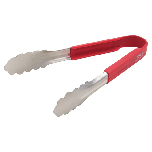 [UTSH-9R] Winco Prime 9" Stainless Steel Utility Tongs with Red Silicone Handle