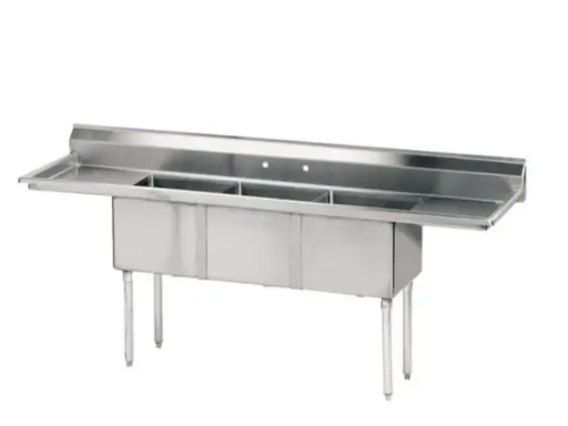 [LJ1821-3RL-SV1] L&J LJ1821-3RL 90" 3 Compartment Sinks / 2 Side Drainboards  