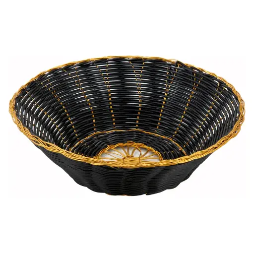 [PWBK-9B-SV1] Black and Gold Poly Woven Basket  / Long Oval
